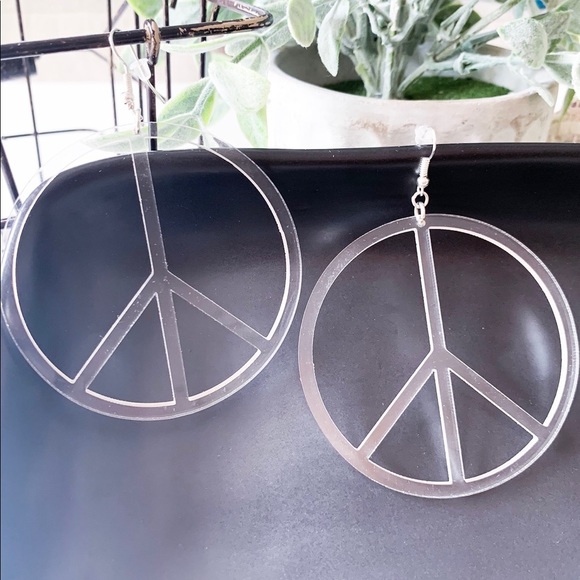 Clear Peace Sign Earrings - Picture 3 of 4